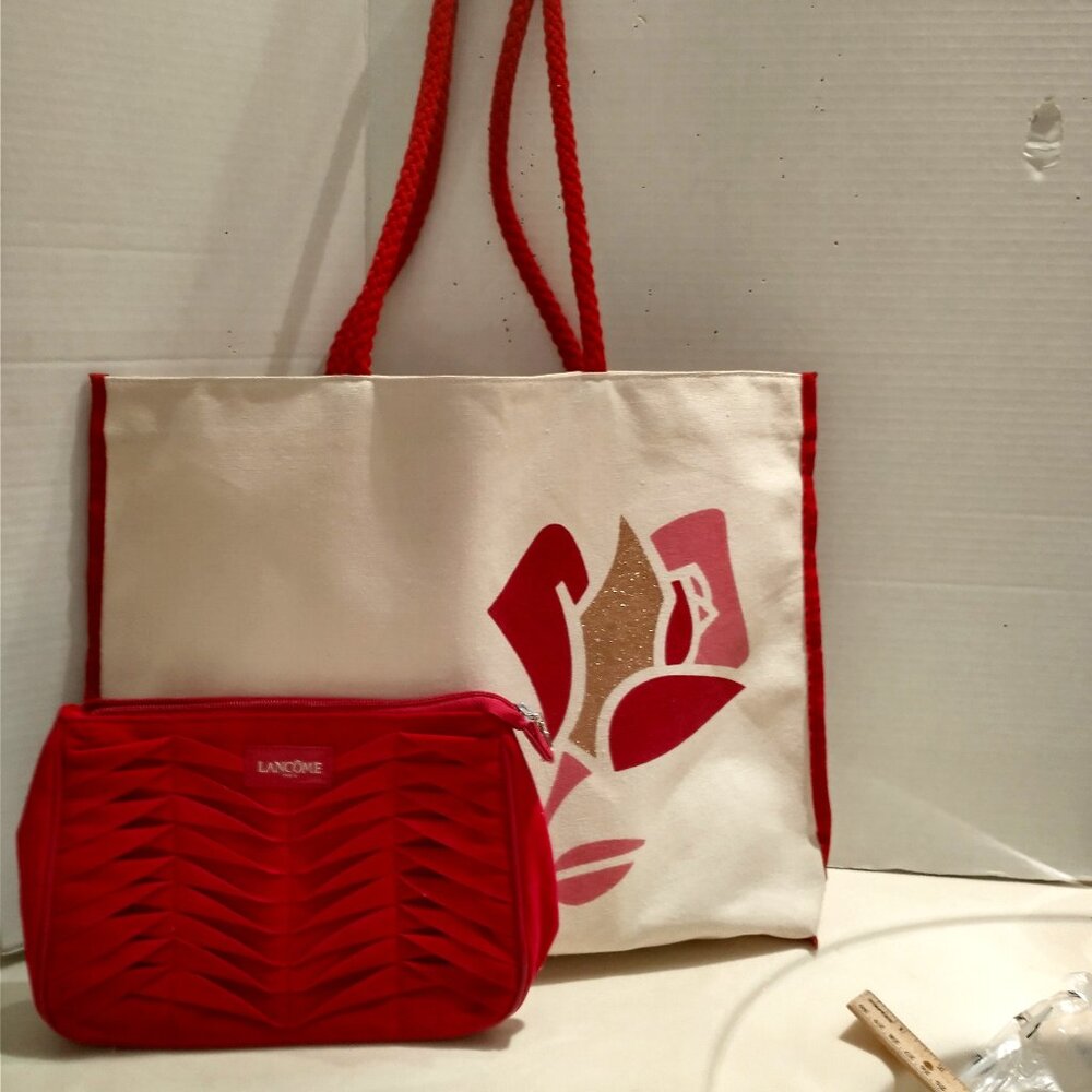 NEW 2 PIECE LANCOME BAGS, TOTE + MATCHING COSMETIC BAG